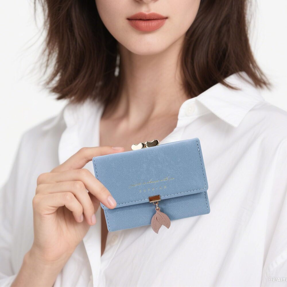 8973 Wallet, Leaf Pendant Small Wallet, Trifold Credit Card Holder Wallet - Picture 6 of 6